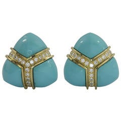 Turi Turquoise Diamond Gold Triangular Earrings 8