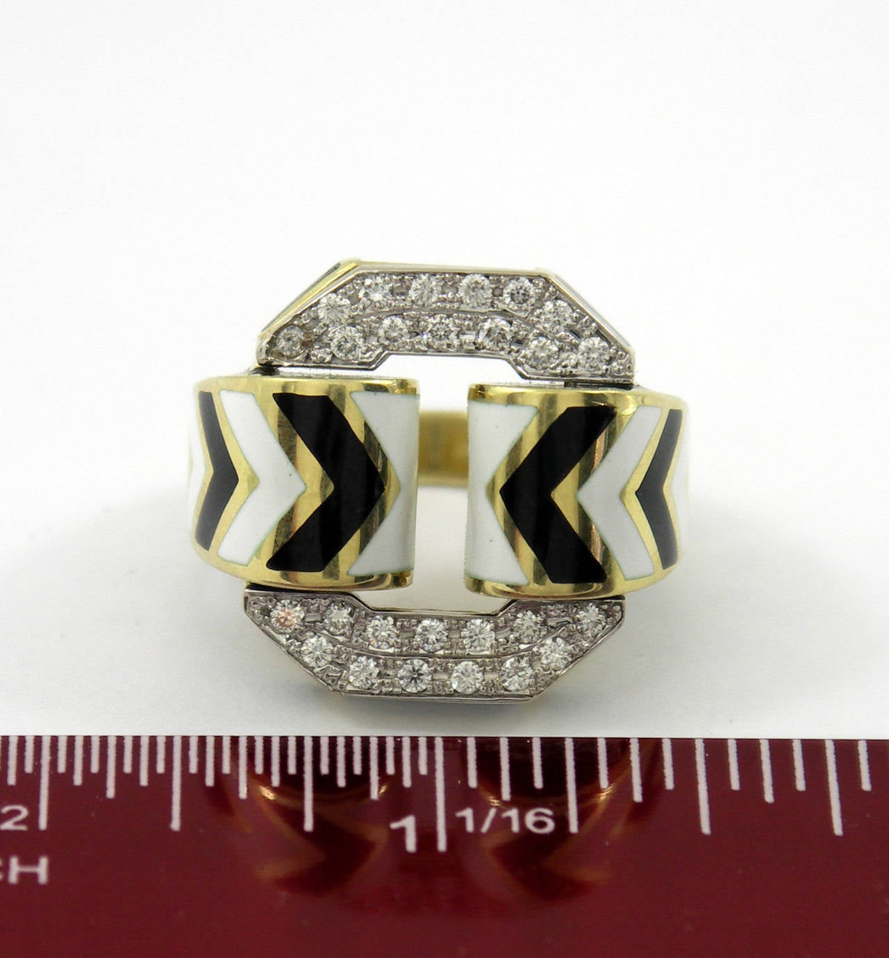 David Webb Black and White Enamel Diamond Gold Ring 2