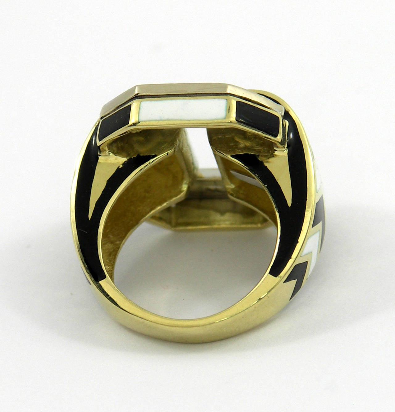 Women's David Webb Black and White Enamel Diamond Gold Ring