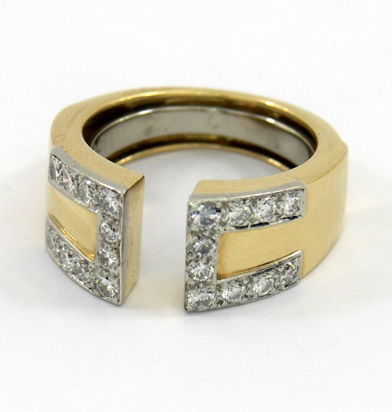David Webb Diamond Gold Platinum Key Design Split Front Ring In Excellent Condition In Palm Beach, FL