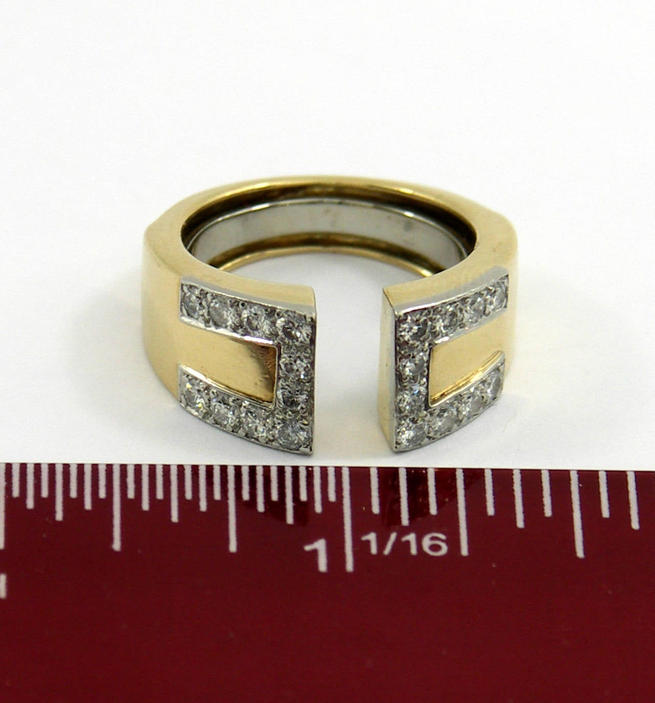 David Webb Diamond Gold Platinum Key Design Split Front Ring 1