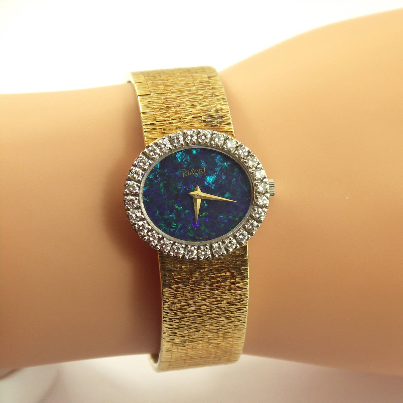 Piaget Lady's Yellow Gold Black Opal Dial Wristwatch In Excellent Condition In Palm Beach, FL
