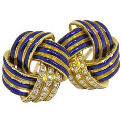 Cobalt Blue Enamel Diamond Earrings