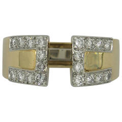 David Webb Diamond Gold Platinum Key Design Split Front Ring 12