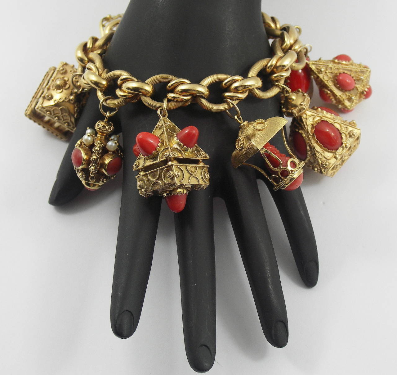 1960s Coral Gold Etruscan Style Charm Bracelet For Sale at 1stDibs ...