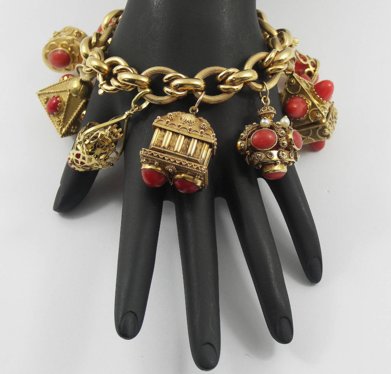 1960s Coral Gold Etruscan Style Charm Bracelet For Sale at 1stDibs ...