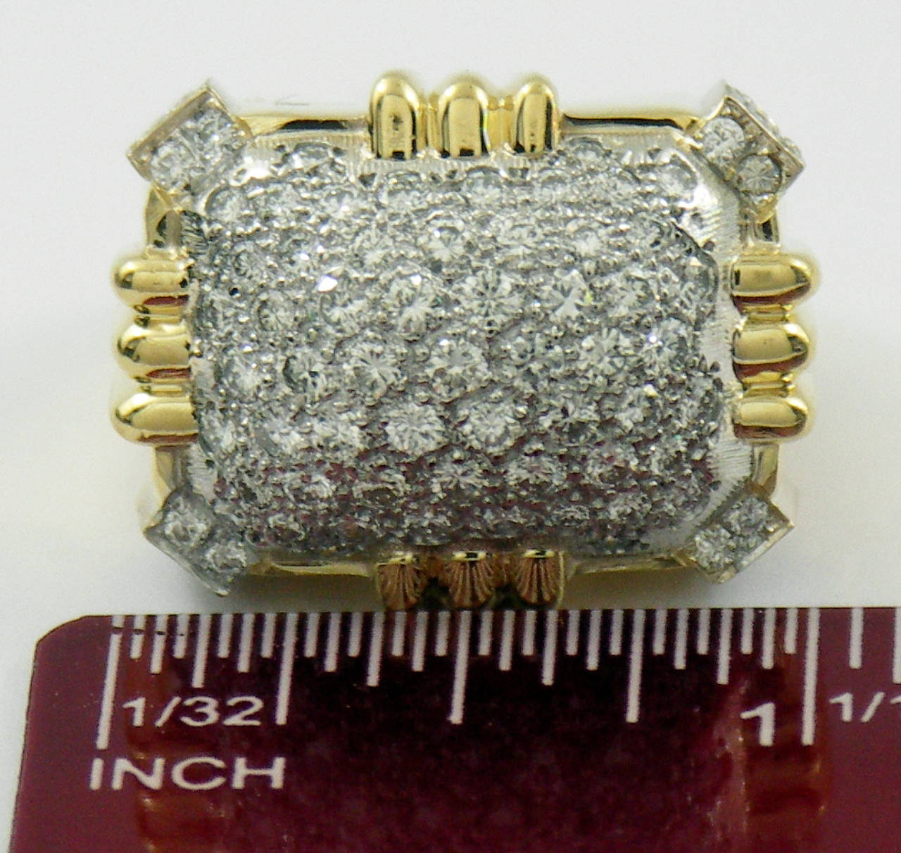 Large Diamond Gold Geometric Motif Ring 2