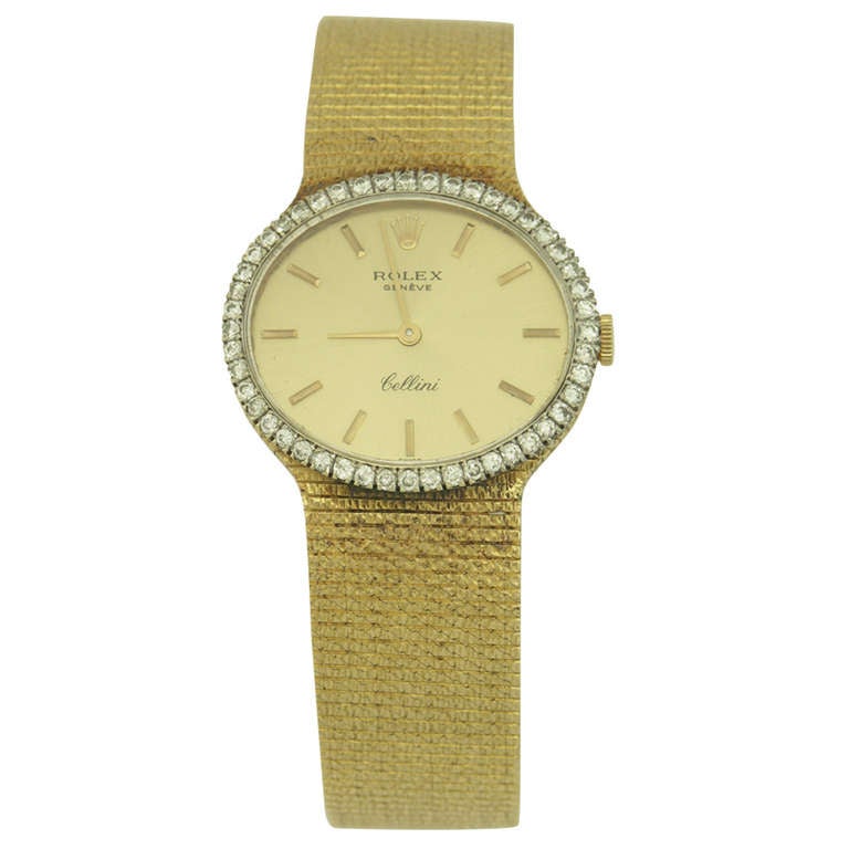 Rolex Lady's Yellow Gold and Diamond Cellini Bracelet Watch circa 1973