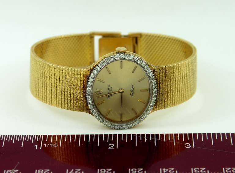 Rolex Lady's Yellow Gold and Diamond Cellini Bracelet Watch circa 1973 1