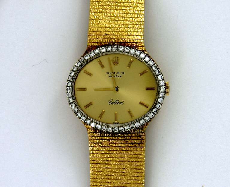 Rolex Lady's Yellow Gold and Diamond Cellini Bracelet Watch circa 1973 2