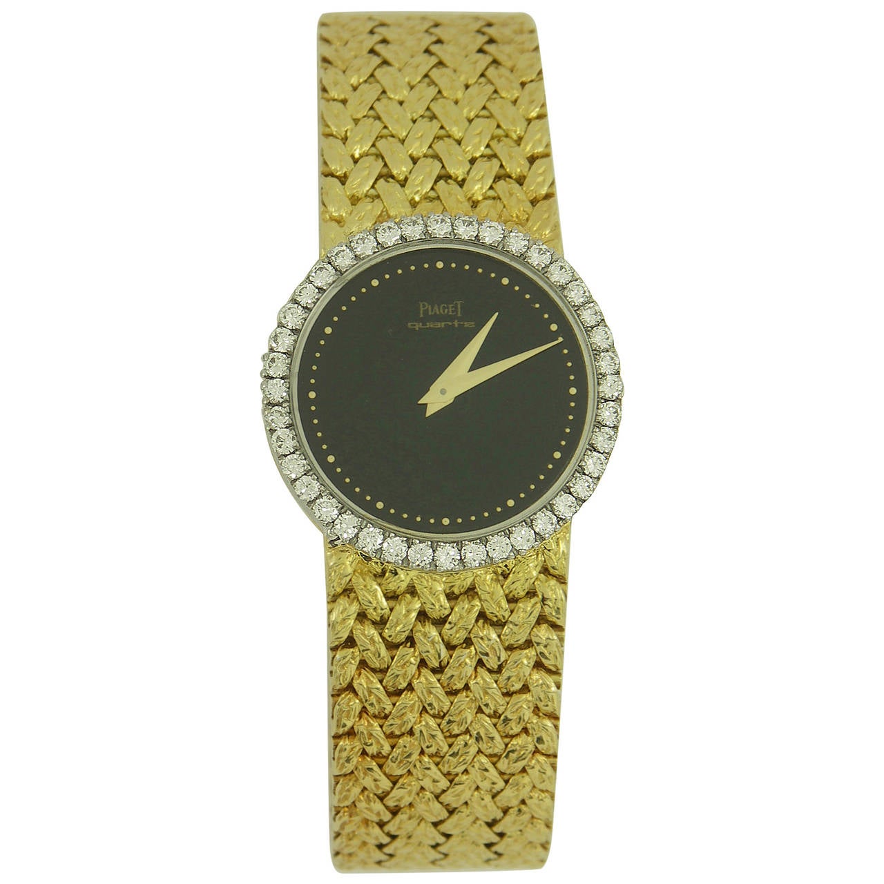 Piaget Lady's Yellow Gold Diamond Bezel Onyx Dial Quartz Wristwatch