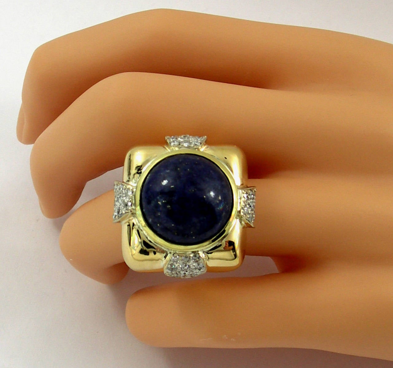 Andrew Clunn Lapis Lazuli Diamond Gold Ring In Excellent Condition In Palm Beach, FL