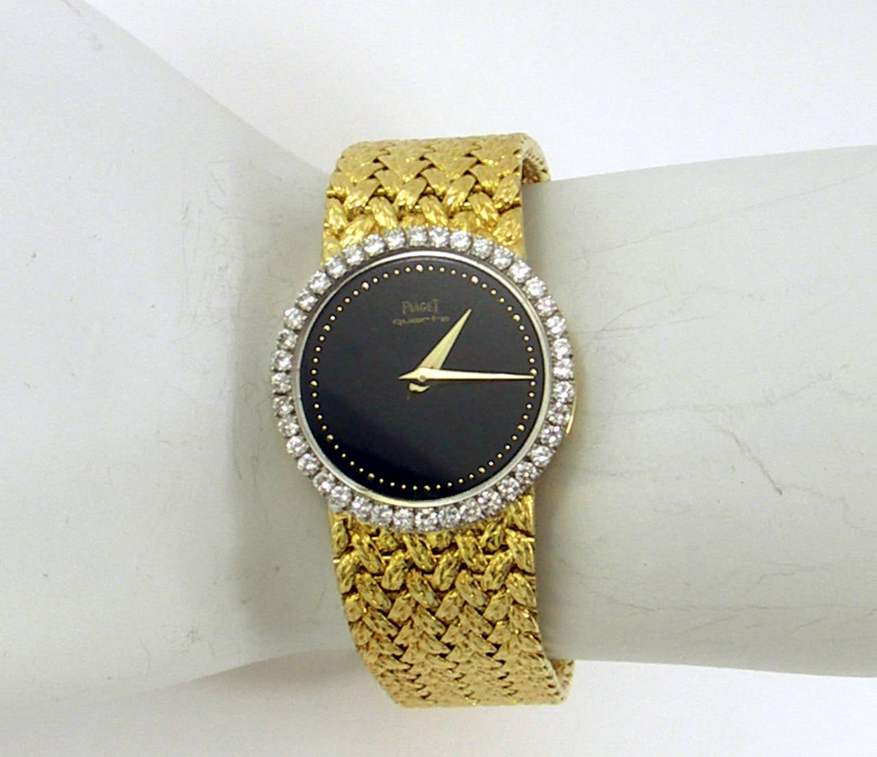 Women's Piaget Lady's Yellow Gold Diamond Bezel Onyx Dial Quartz Wristwatch