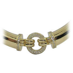 Gold Choker Necklace with Pave Set Disc