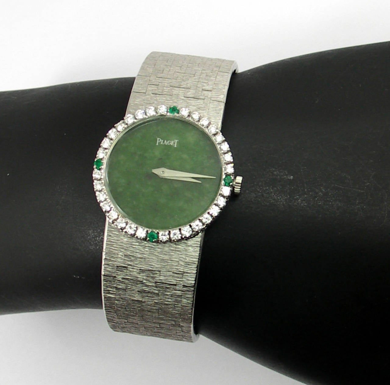 Women's White Gold Piaget with Jade Dial, Diamonds, and Emeralds