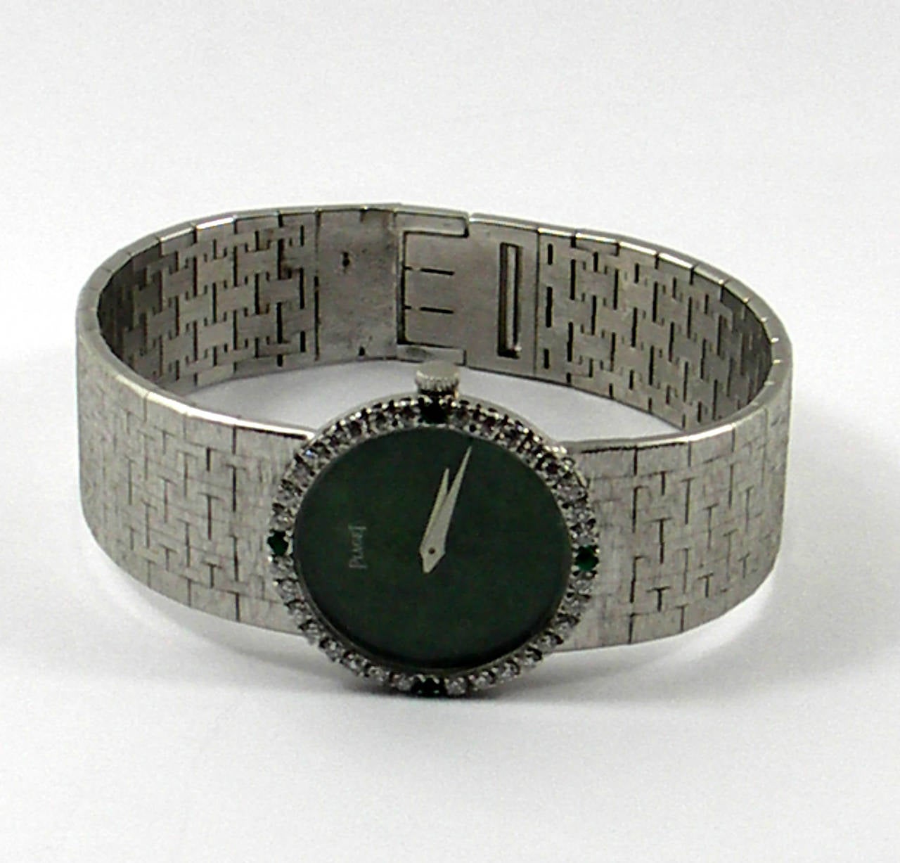 White Gold Piaget with Jade Dial, Diamonds, and Emeralds 3