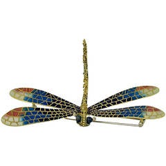 Large Enamel Diamond Gold Dragonfly Brooch 11