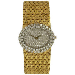 Vintage Bueche-Girod Lady's Yellow Gold and Diamond Wide Bracelet Watch