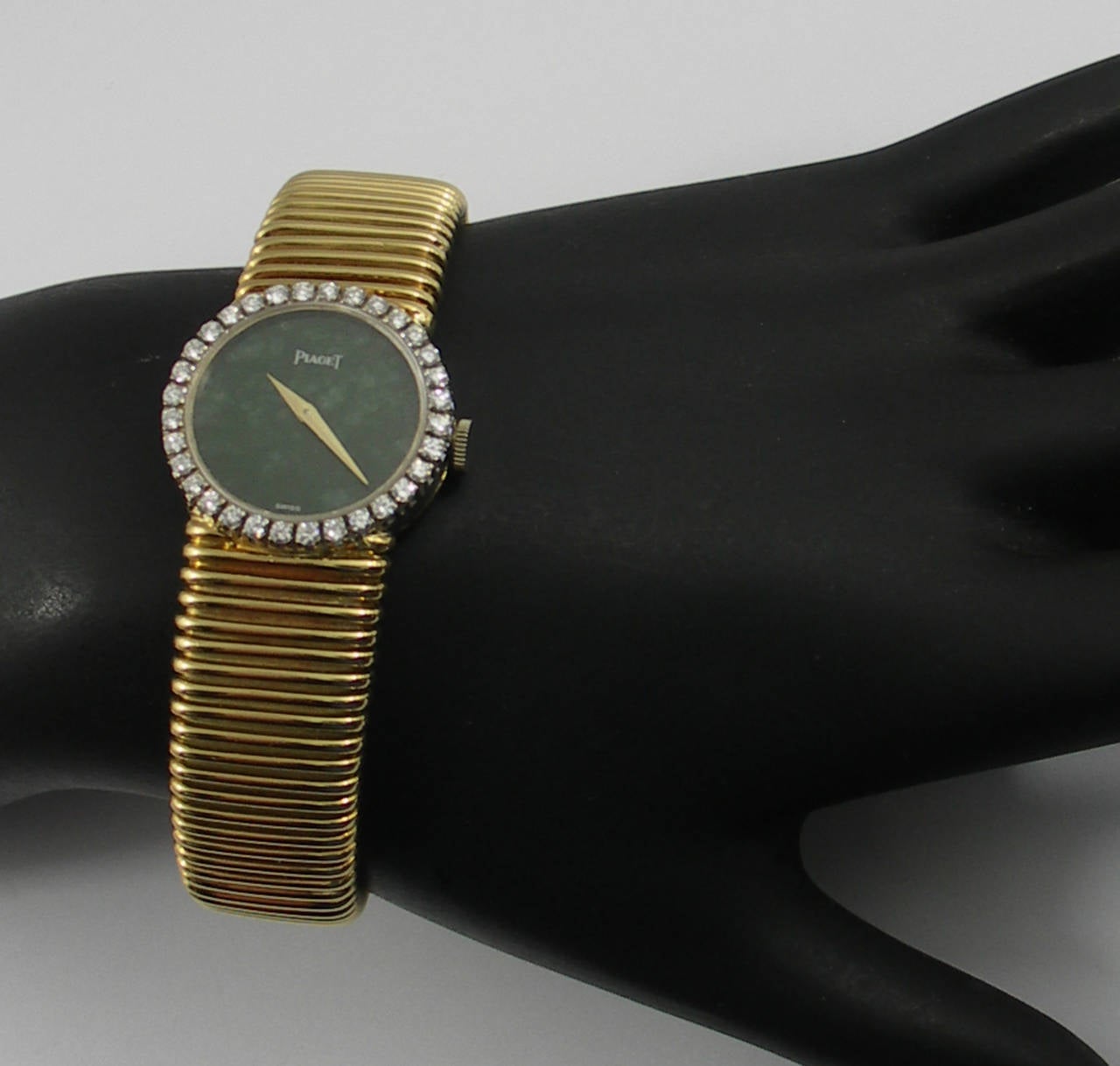 Piaget Ladies Yellow Gold Diamond Bezel Jade Dial Watch/Wristwatch 2