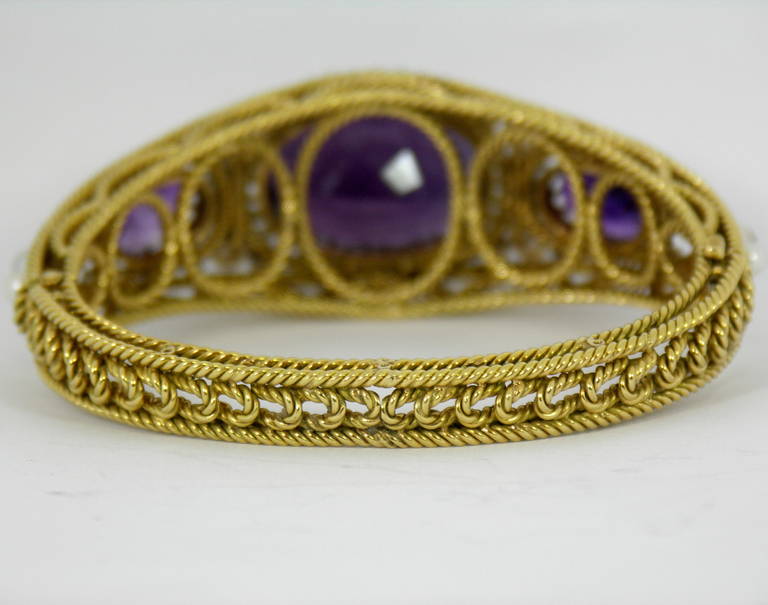 Beautiful Pearl Amethyst Diamond Bracelet In Excellent Condition In Palm Beach, FL