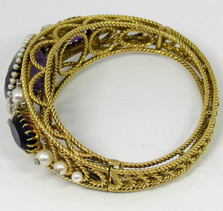 Women's Beautiful Pearl Amethyst Diamond Bracelet