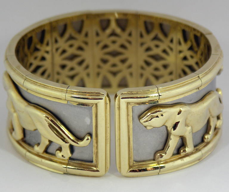 Women's Panther Themed Bracelet in White and Yellow Gold