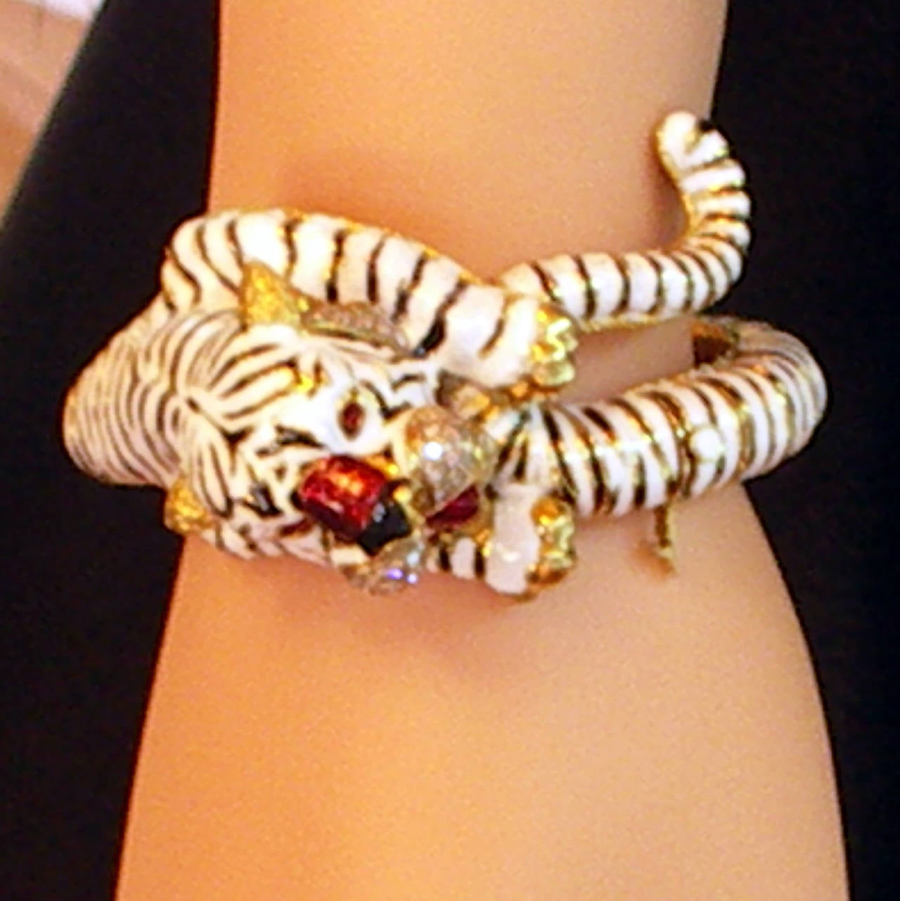 Women's Frascarolo Bengal Tiger Enamel Ruby Diamond Gold Bracelet