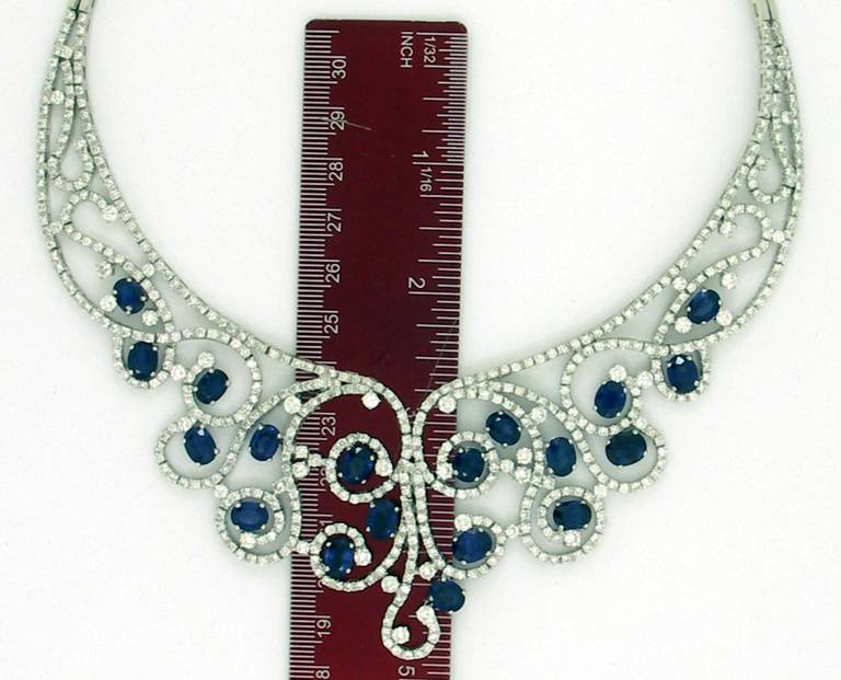 Sapphire Diamond Gold Necklace In Excellent Condition In Palm Beach, FL