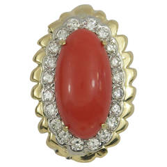 Coral Diamond Gold Cocktail Ring with Fluted Design