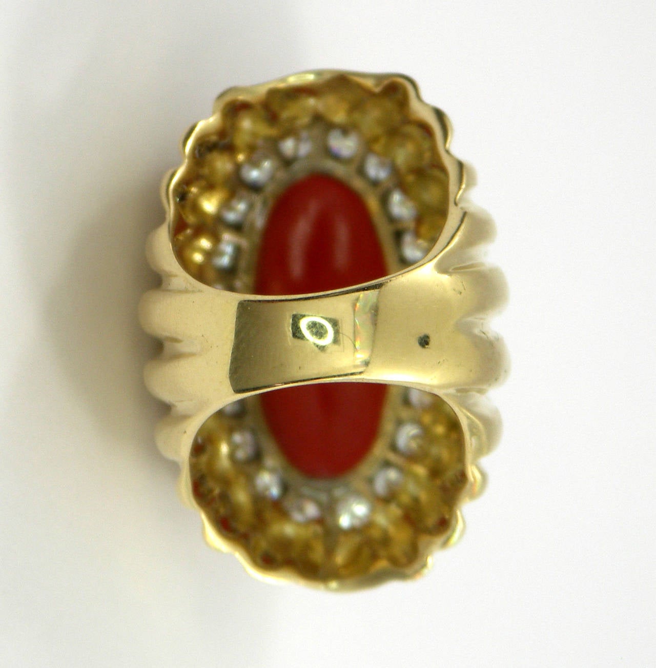 Coral Diamond Gold Cocktail Ring with Fluted Design 3