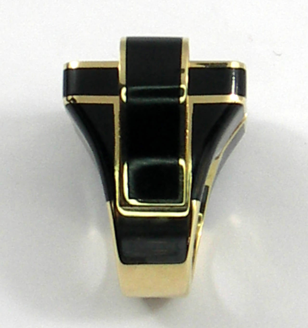 Large Scale Black Enamel Diamond Gold Ring In New Condition In Palm Beach, FL