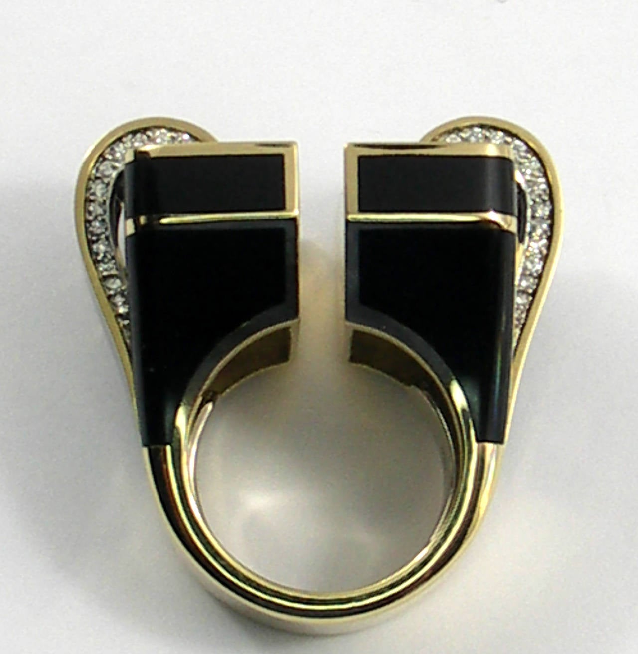 Women's Large Scale Black Enamel Diamond Gold Ring