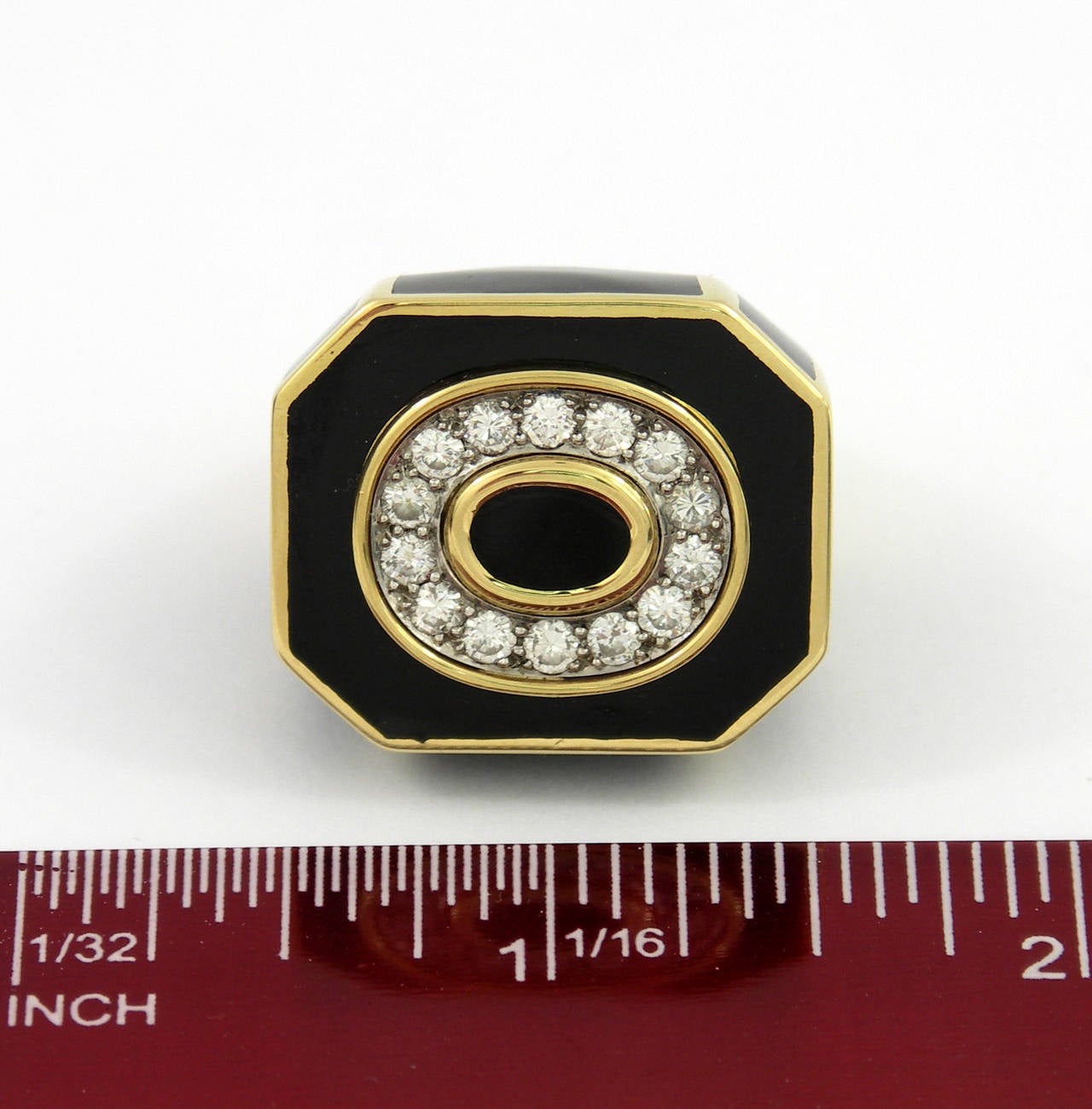 David Webb Black Enamel Diamond Gold Ring 2