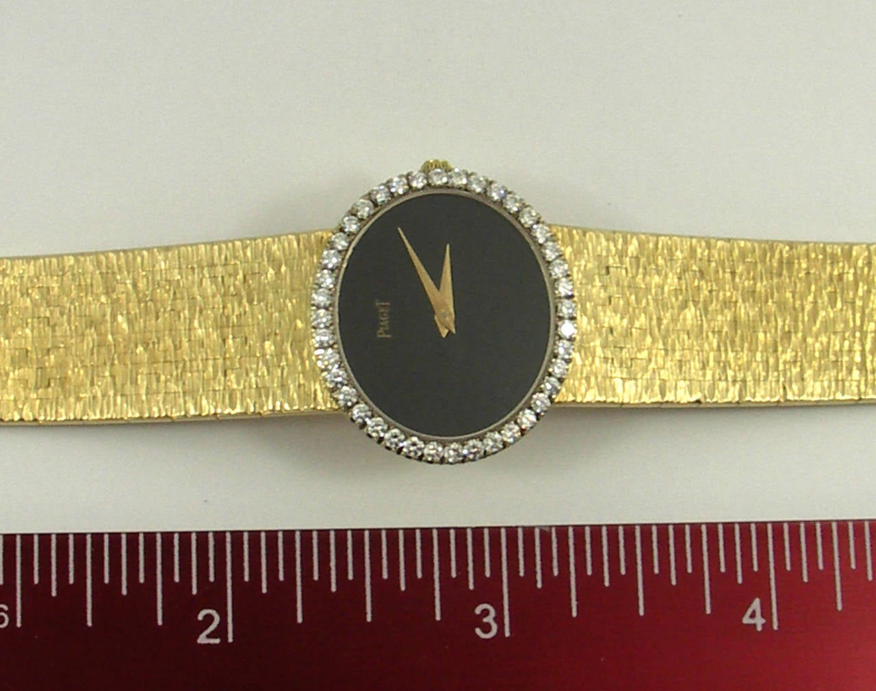 Piaget Lady's Yellow Gold Diamond Oval Shaped Onyx Dial Bracelet Wristwatch 4