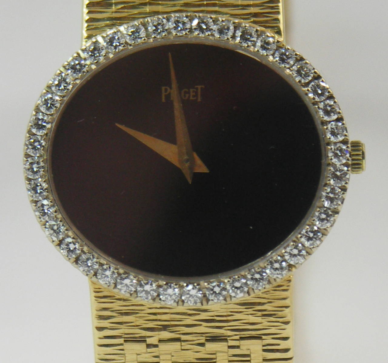 Piaget Lady's Yellow Gold Diamond Oval Shaped Onyx Dial Bracelet Wristwatch 2