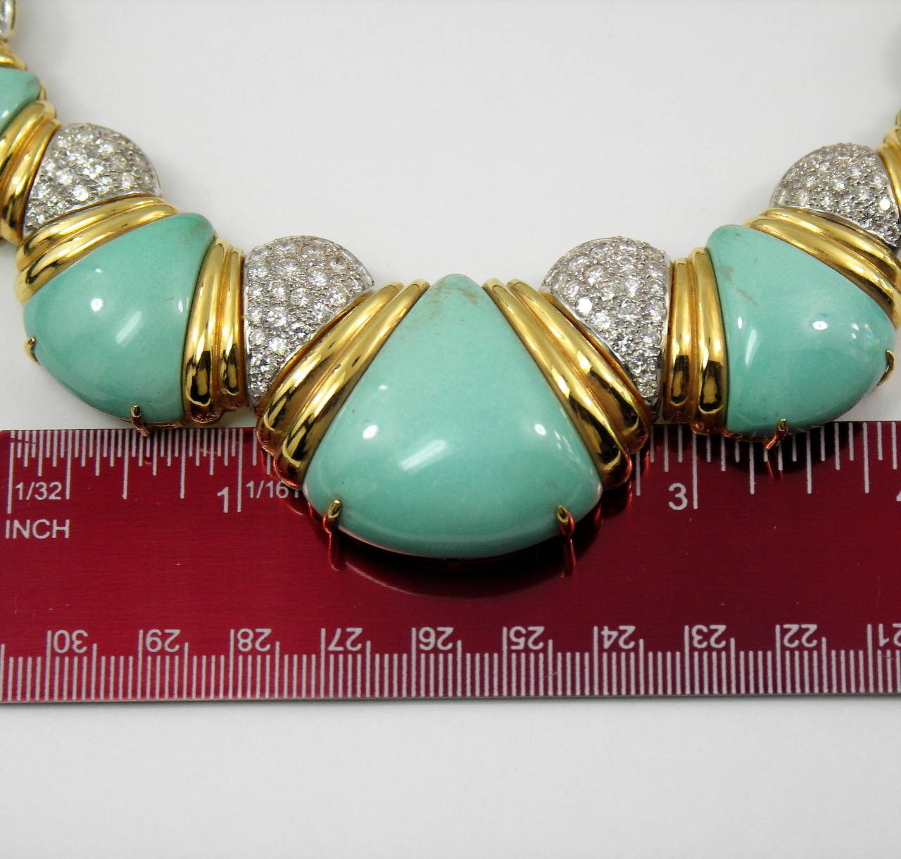 Turquoise Diamond Gold Necklace In Excellent Condition In Palm Beach, FL