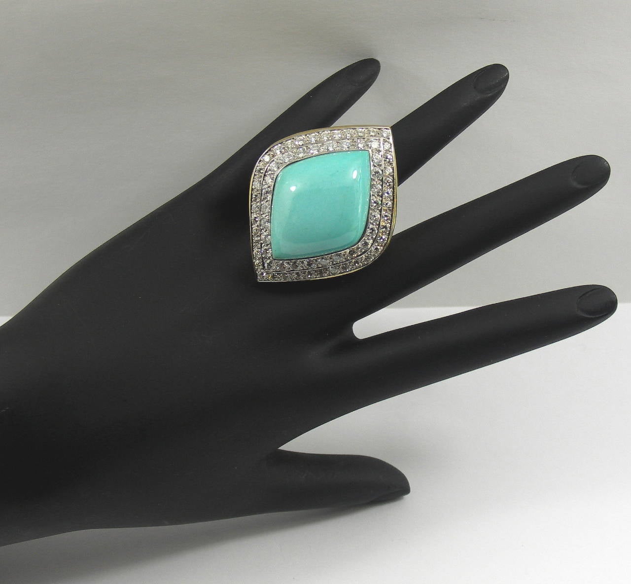 Ladies Navette Shaped Turquoise Diamond Gold Ring 1
