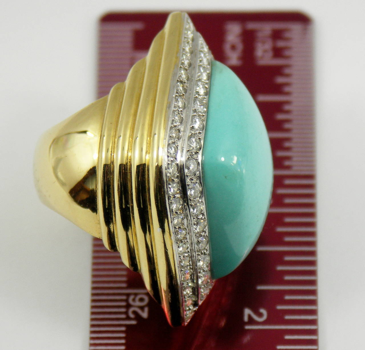 Women's Ladies Navette Shaped Turquoise Diamond Gold Ring