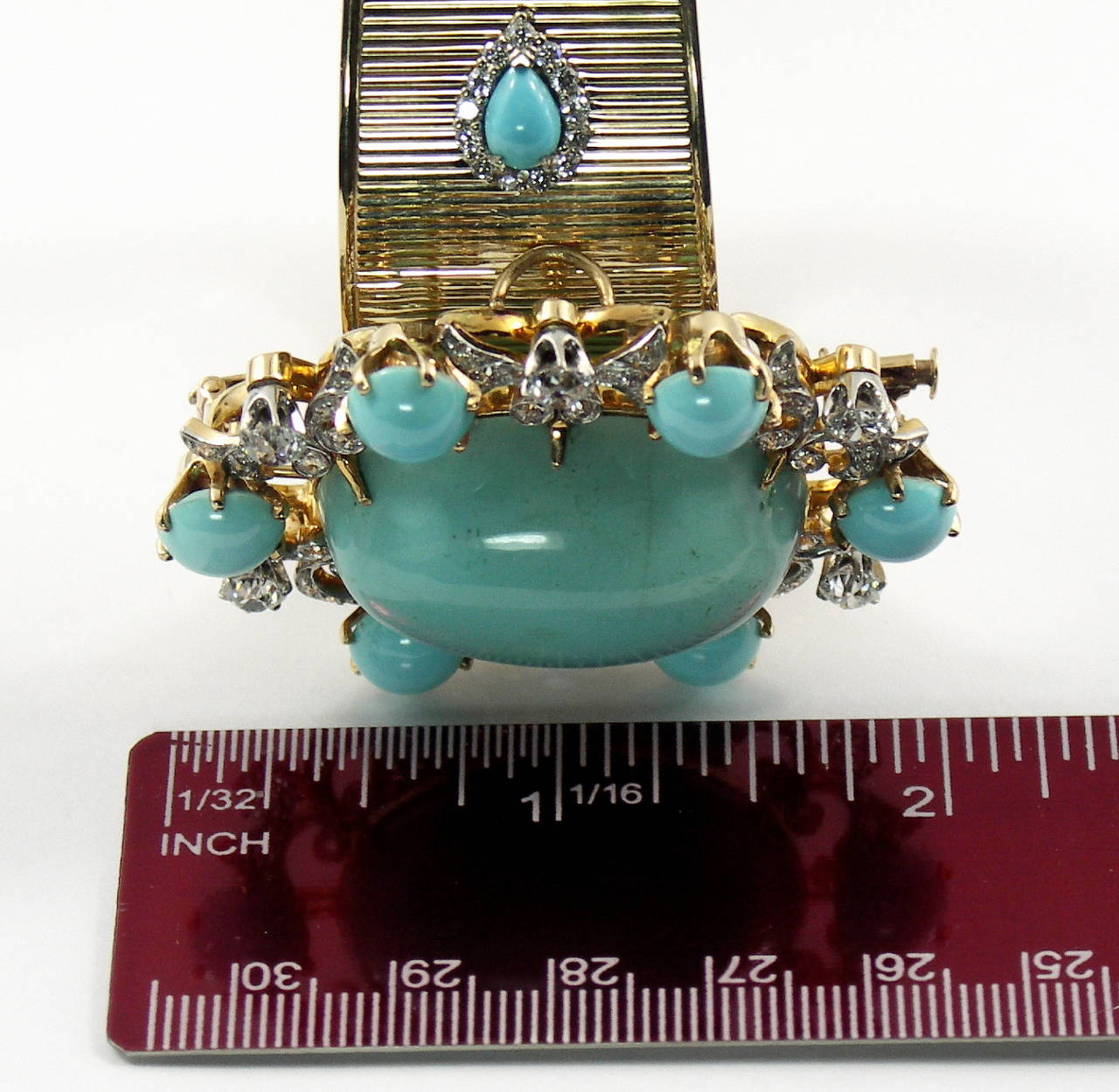 Women's Turquoise Diamond Brooch and Bracelet Combination