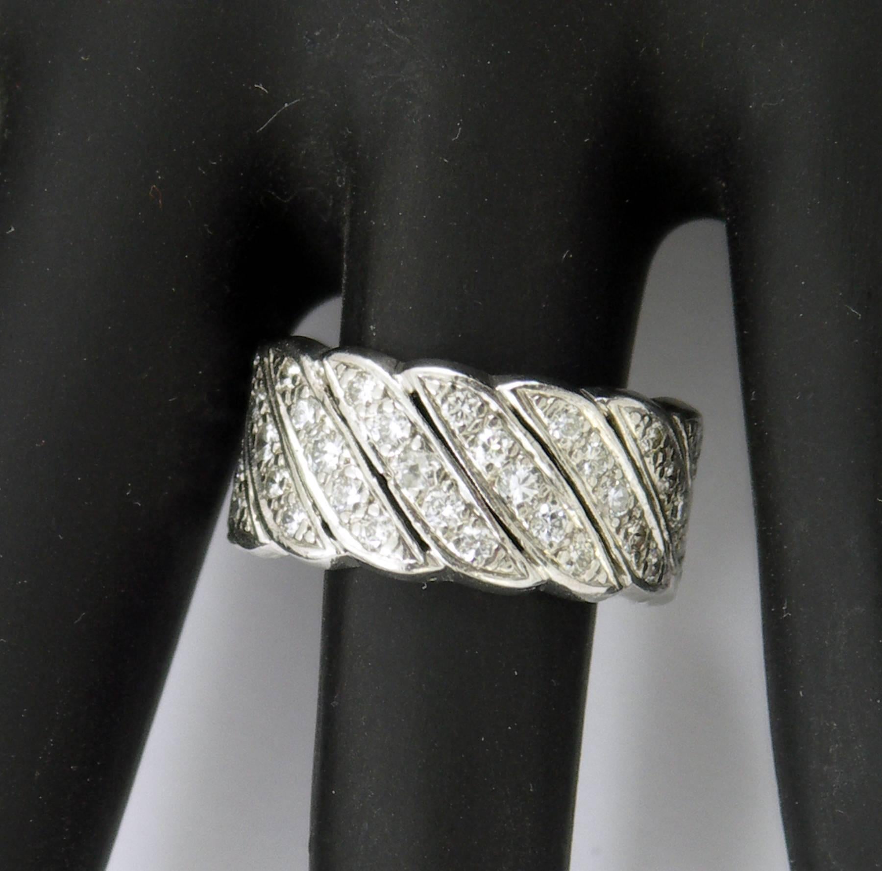 Wide Diamond Platinum Band Ring In Excellent Condition In Palm Beach, FL