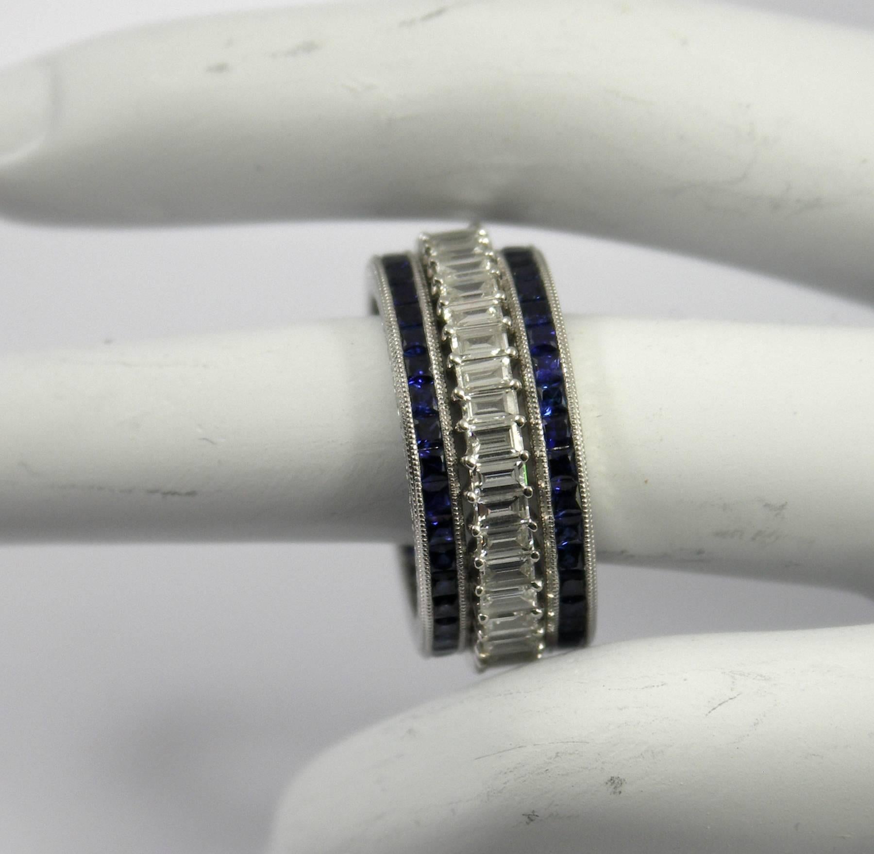 French Cut Sapphire Bands in Platinum 1