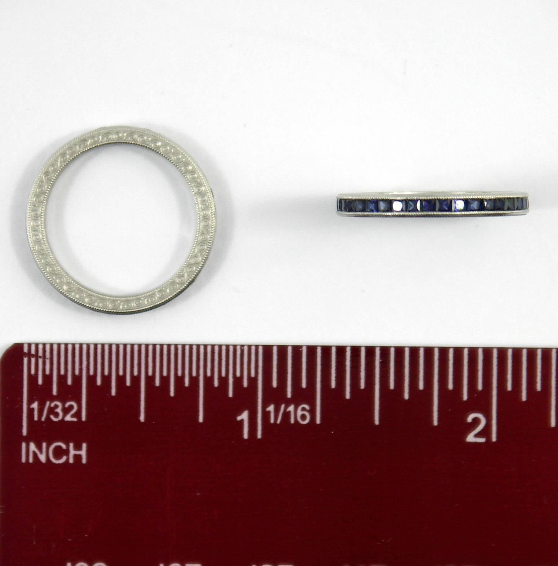 Women's French Cut Sapphire Bands in Platinum