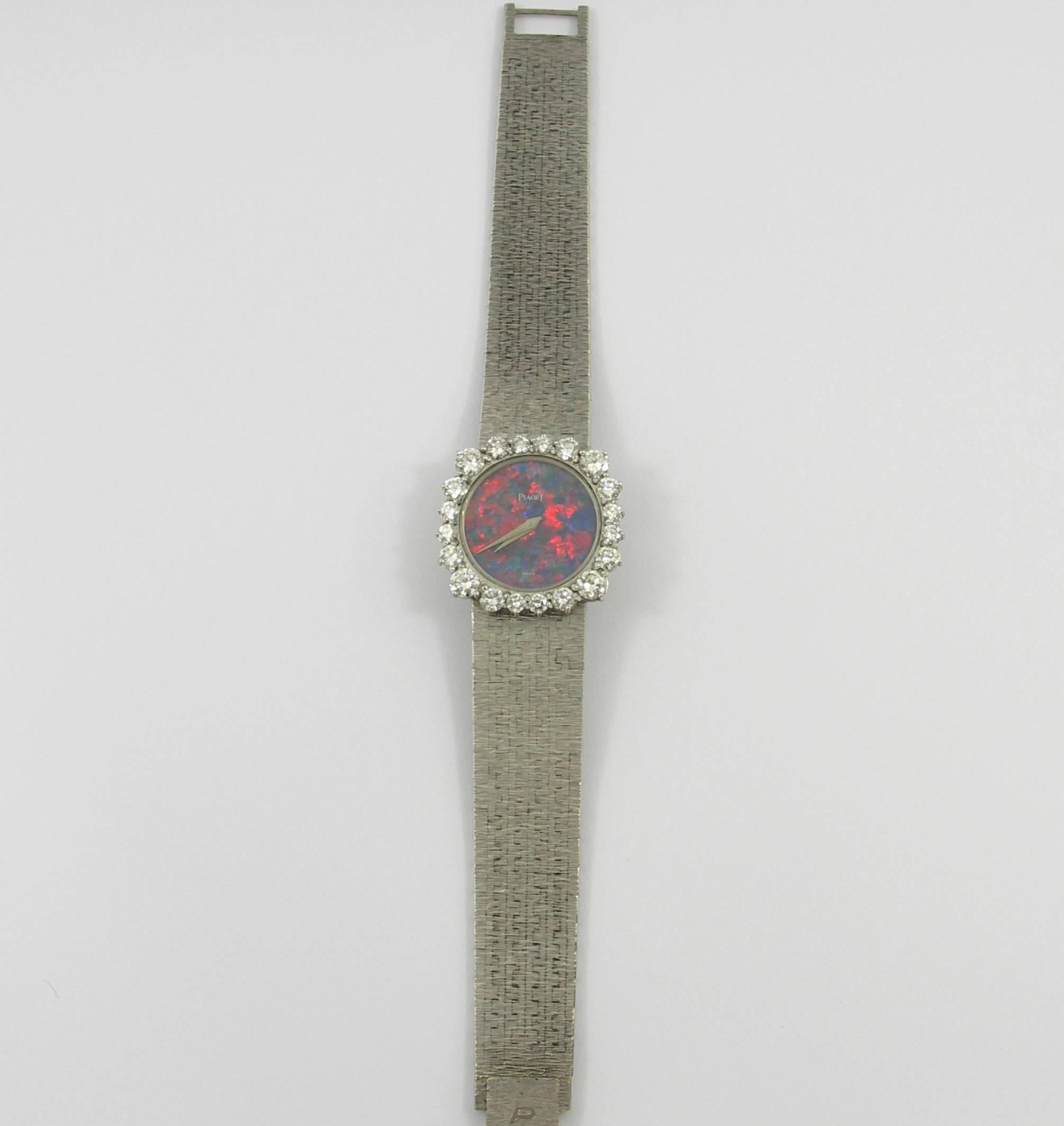 Women's Piaget Lady's White Gold Opal Dial Diamond Bezel Wristwatch
