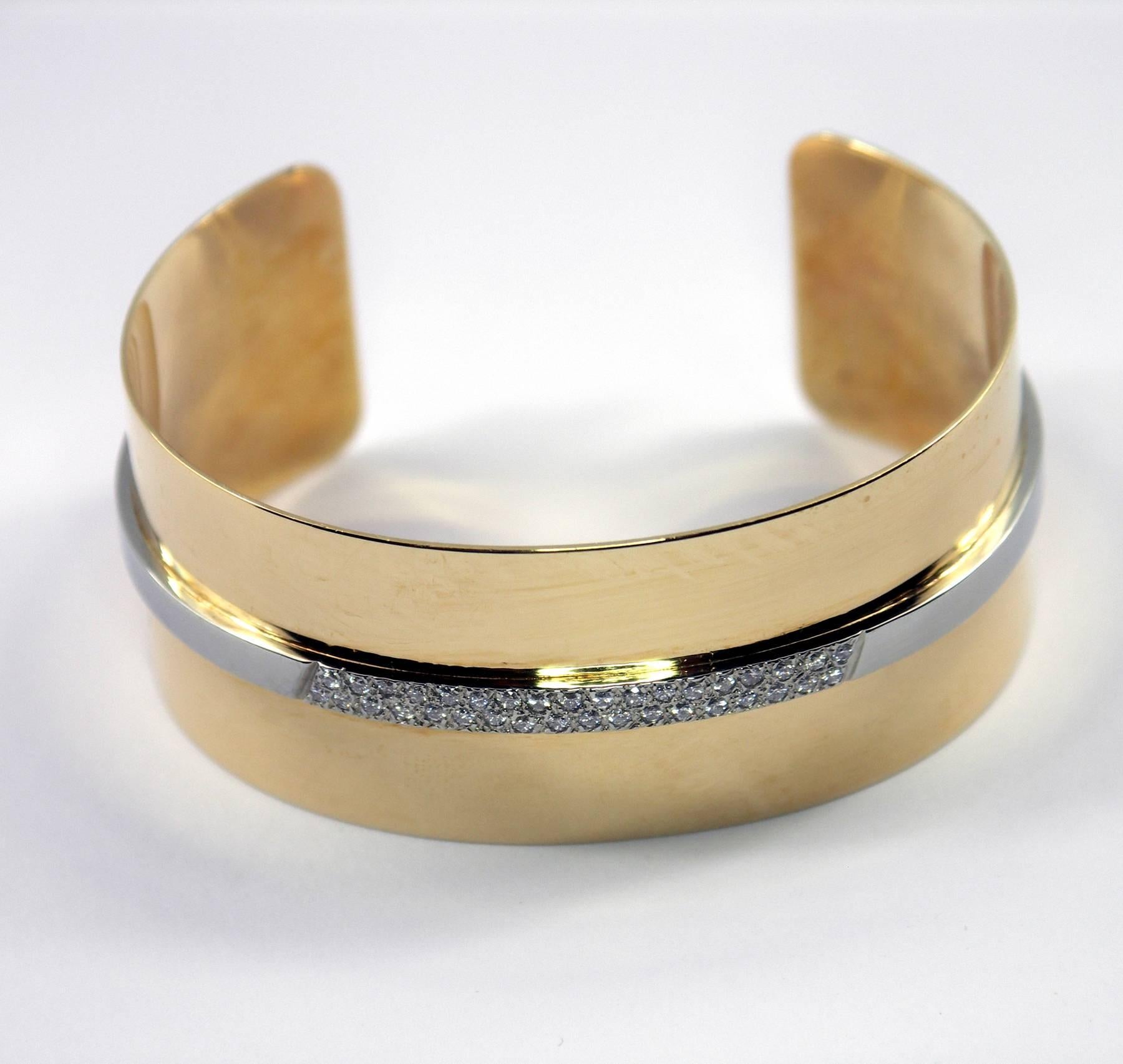 Cartier Diamond Two Color Gold Cuff Bracelet In Excellent Condition In Palm Beach, FL