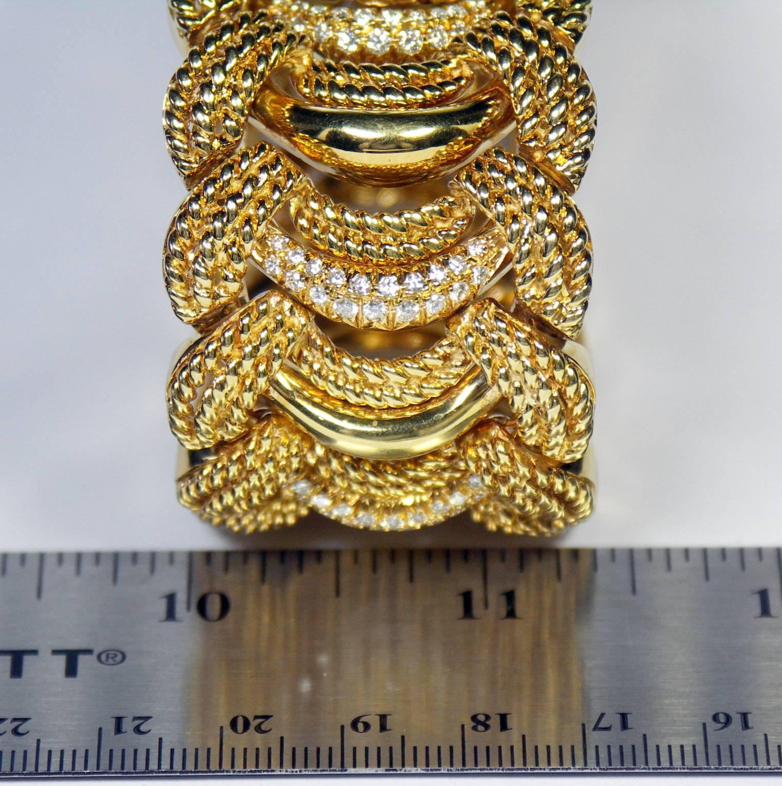 Armband aus hochglanzpoliertem Gold mit gedrehtem Seil und Diamanten für Damen oder Herren