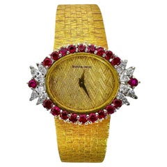 Elegante 18k Vintage Bueche-Girod Rubin- und Diamant-Armbanduhr