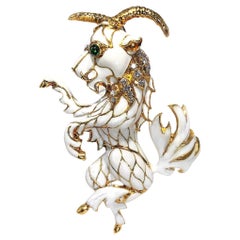 Grand Scale "Pan" Mythical Creature in 18K Gold, Enamel, Emeralds &  Diamonds 