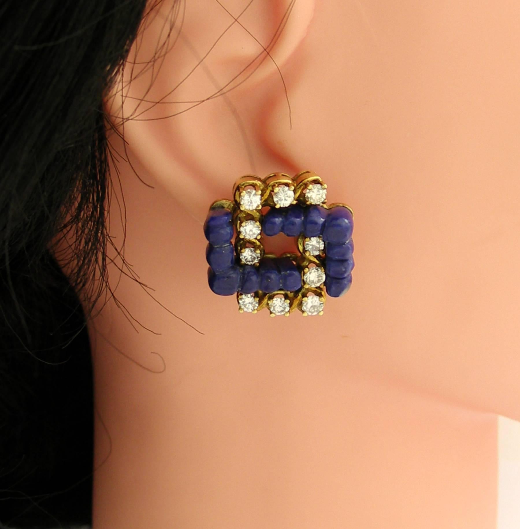 Lapislazuli-Diamant-Gold-Ohrringe (Rundschliff)