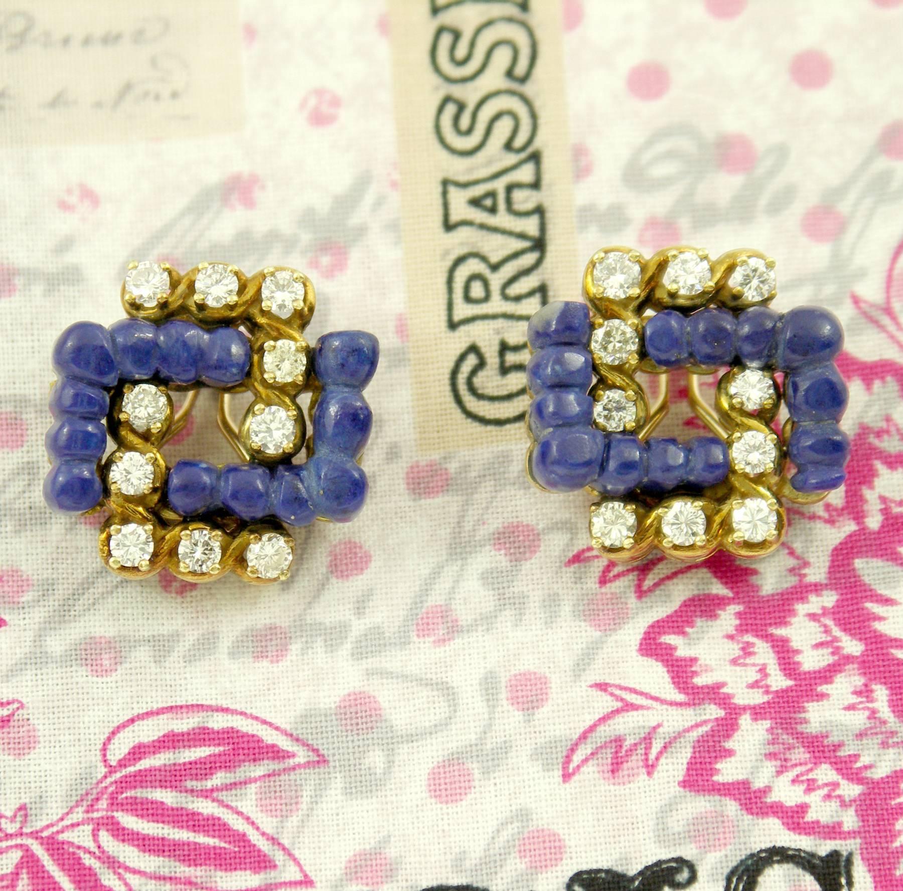 Lapislazuli-Diamant-Gold-Ohrringe im Zustand „Gut“ in Palm Beach, FL