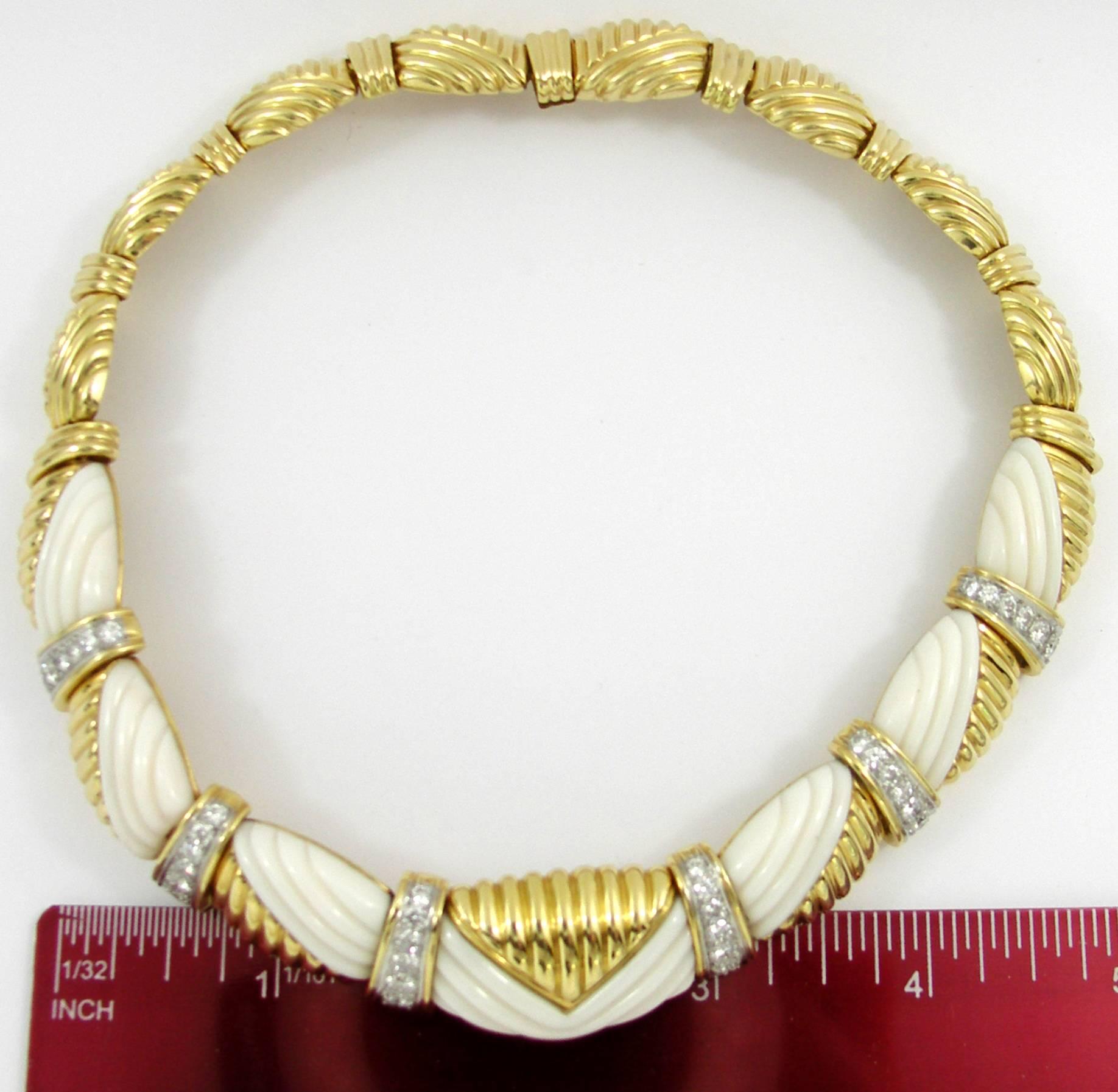 1980s Charles Turi White Coral Diamond Gold Necklace 3